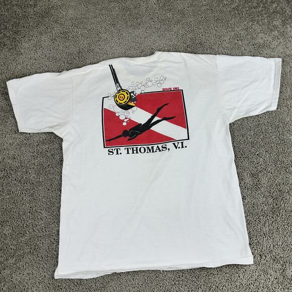 Vintage St. Thomas V.I. Shirt Mens Extra Large White Scuba Diving Oneita 90s - Picture 2 of 13